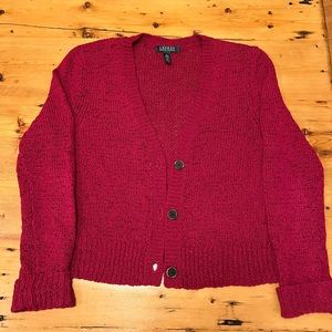 Worn less than three times. Ruby red Lauren cotton cardigan - Size Large.